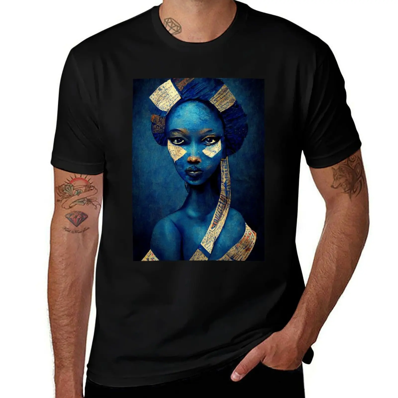 Blue Skin African Woman T-Shirt Breathable Workout Short Sleeve Top T-Shirt