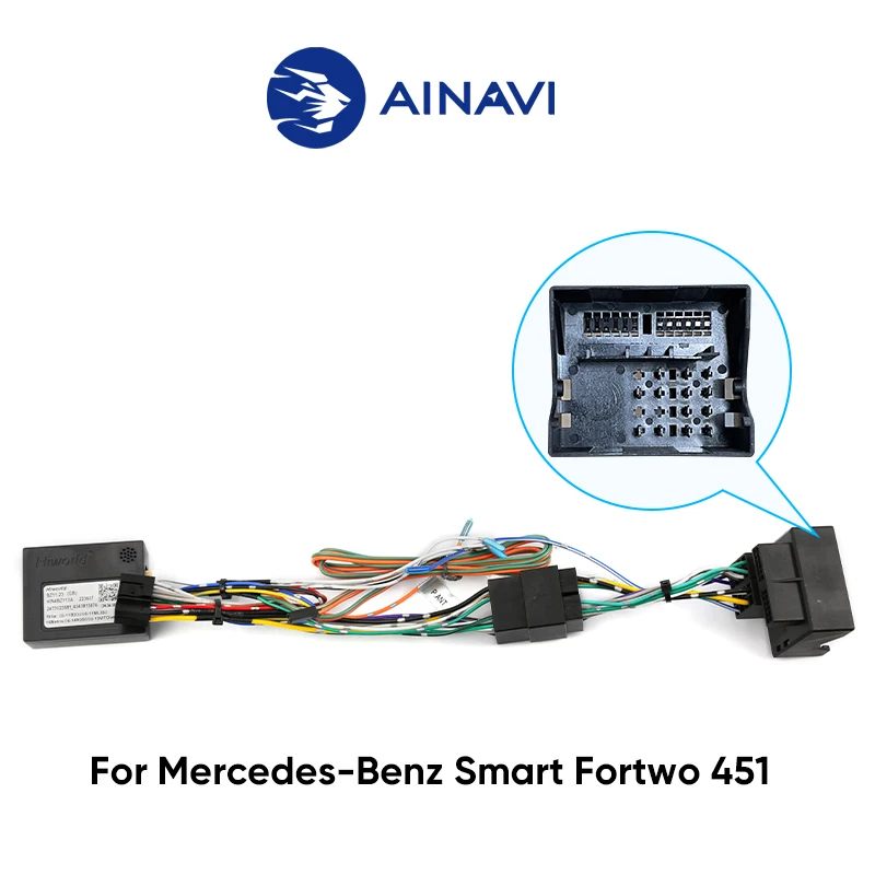 Ainavi Square Power Cable 16 PIN For Mercedes Benz Smart Fortwo 451 Car Android Multimedia Player Power Harness With CANbus