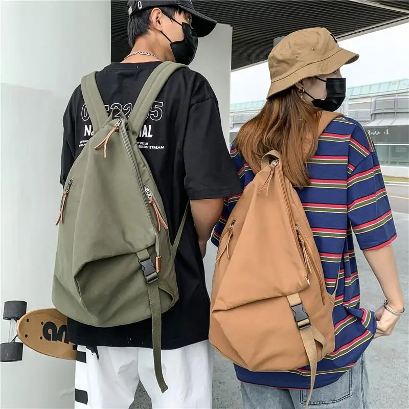 Nice Life's New Solid Color Canvas Backpack Ins Niche Design Fashionable Large Capacity Backpack Retro Travel Student Backpack