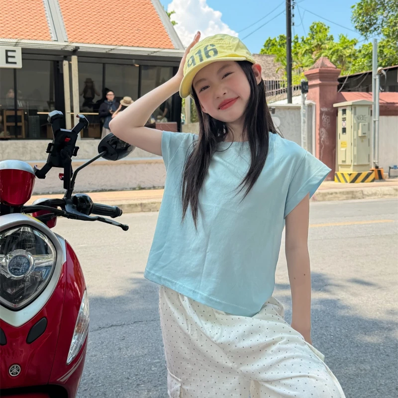 2026 New Summer Hot Selling Ice Sensation Short Sleeved Solid Color Breathable Base Casual Top for Children