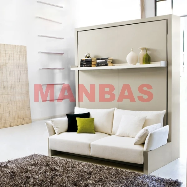 MANBAS Electric Sofa Murphy Bed, Fabric Sofa Foldable Wall Bed, Home Bedroom Queen Camas Rectangle Lit 2 Personnes and Mattress