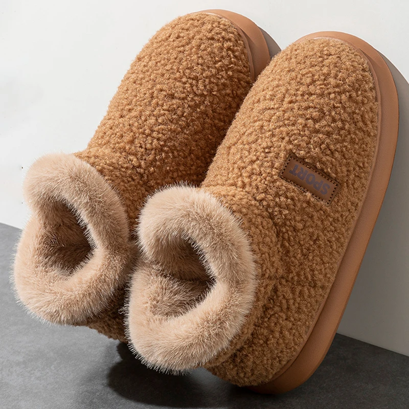 Fashion Platform Plush Winte Cotton Slippers Women Comfort Lambswool Non Slip Boots Couple Fluffy Fuzzy Thick Sole Warm Shoes 45