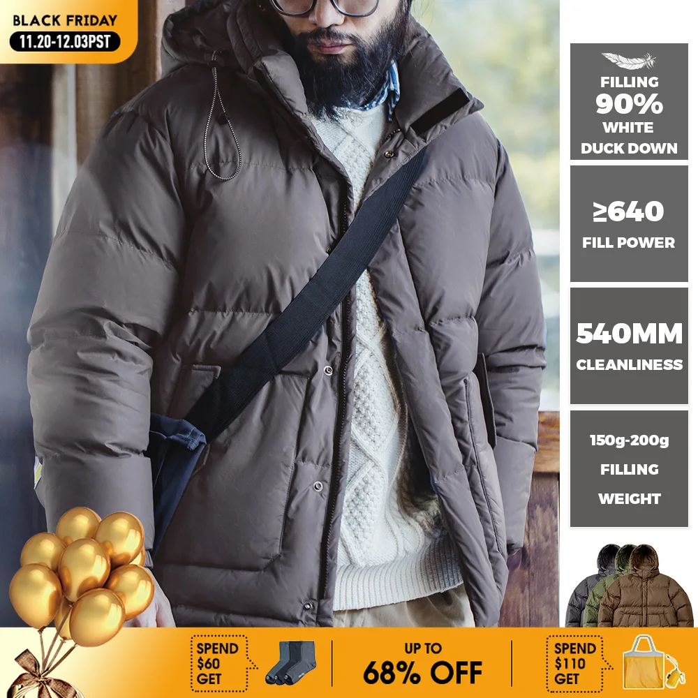 

Maden Wax Surface 90% Down Jacket Men Removable Hooded Thickened Warm Winter Stand-up Collar Coat Men's Padded Outer Clothing