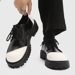 Men Black Leather Shoes Japan Harajuku Korean Fashion Business Wedding Leather Shoe Men High Sole Platform Casual Leather Shoes