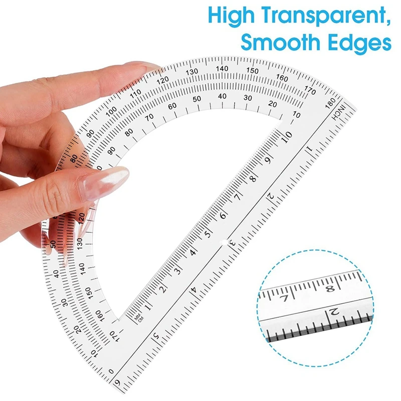 Super Sale 10 Pack Clear Protractor Set, 6 Inch Plastic Geometry Tools, 180 Degree Measurement for School, Office, Classroom