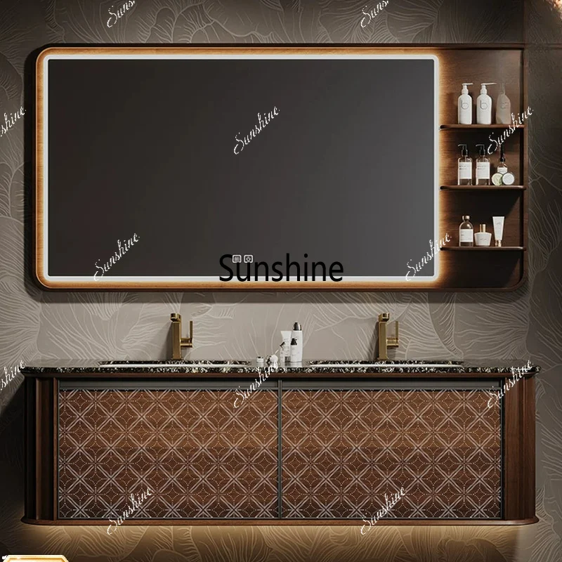 High-luxury bathroom cabinet combination retro light luxury style, seamless washstand