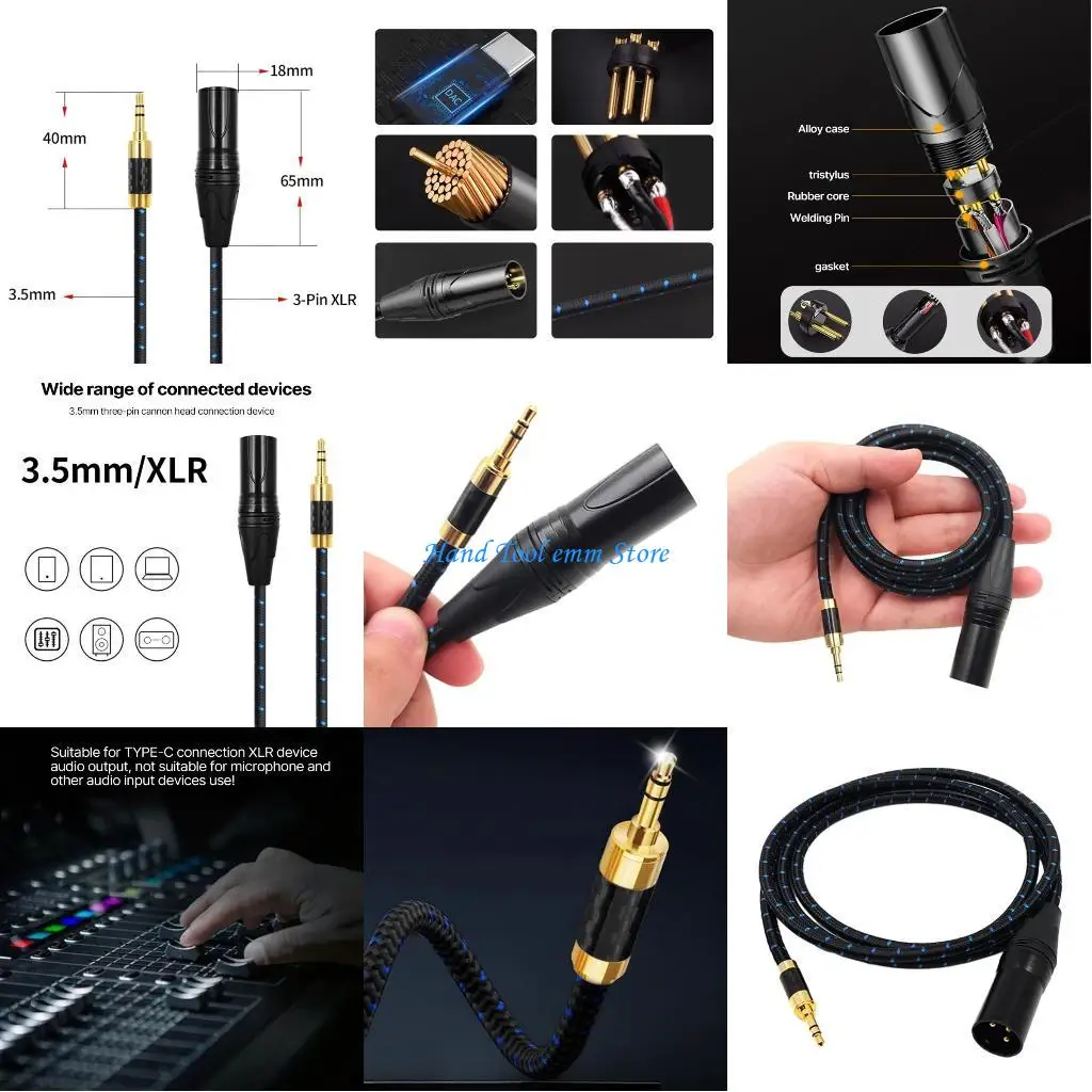 

H37F 3.5mm to XL Male Cable Extension Cord Braiding Cable for Clear & Powerful Sound