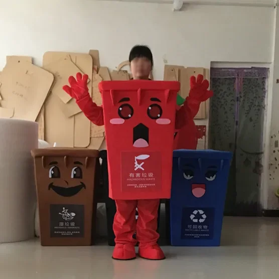 Green Recycle Trash Can Mascot Costume Adult Size Waste Ash Bin Garbage Can Anime Costumes Advertising Mascotte Fancy Dress