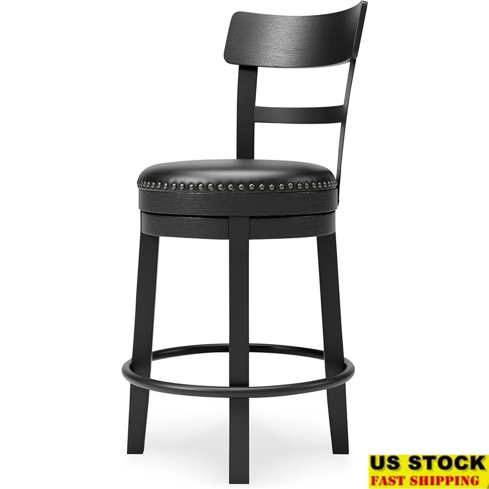 

Upholstered Swivel Barstool Metal Frame Faux Leather Seat Rustic Design Kitchen Dining Bar Counter Height Furniture