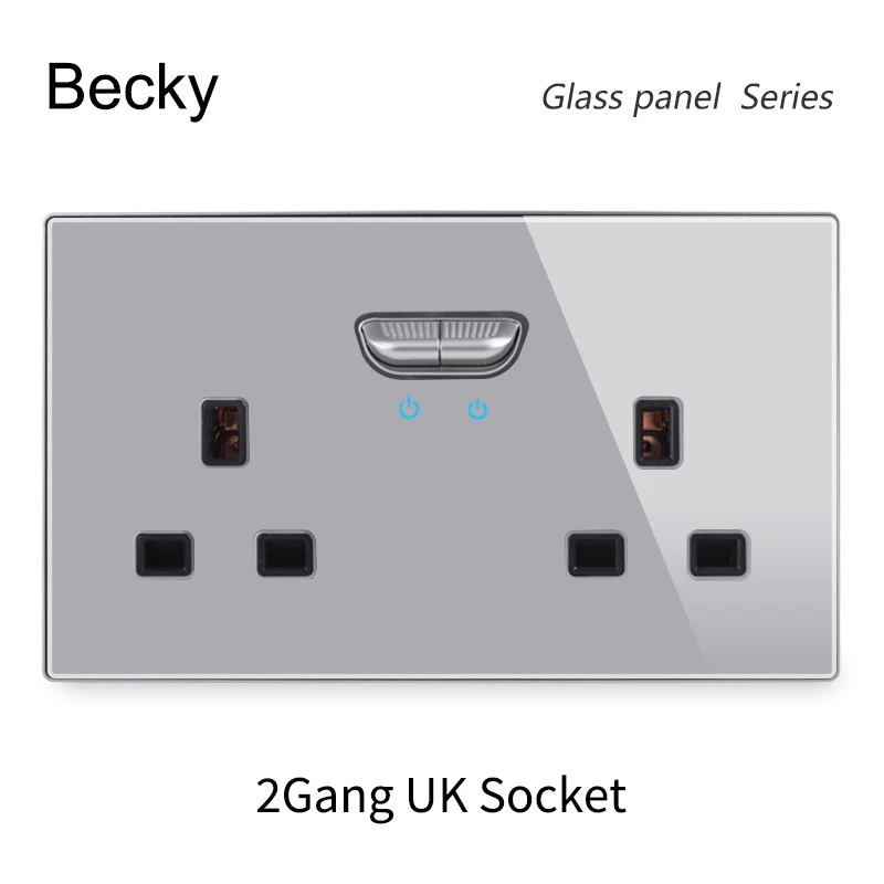 146 13a Reset Toggle Tempered Glass 2Gang UK Socket Switch Combination Panel Power Socket Office Hotel Home Villa Decoration image 3