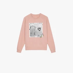 Zadig Casual Sweatshirt Women Cotton Fleece Letters Print Fashion Diamond Drill Sweatshirts Female Spring Round Neck Sweater Top