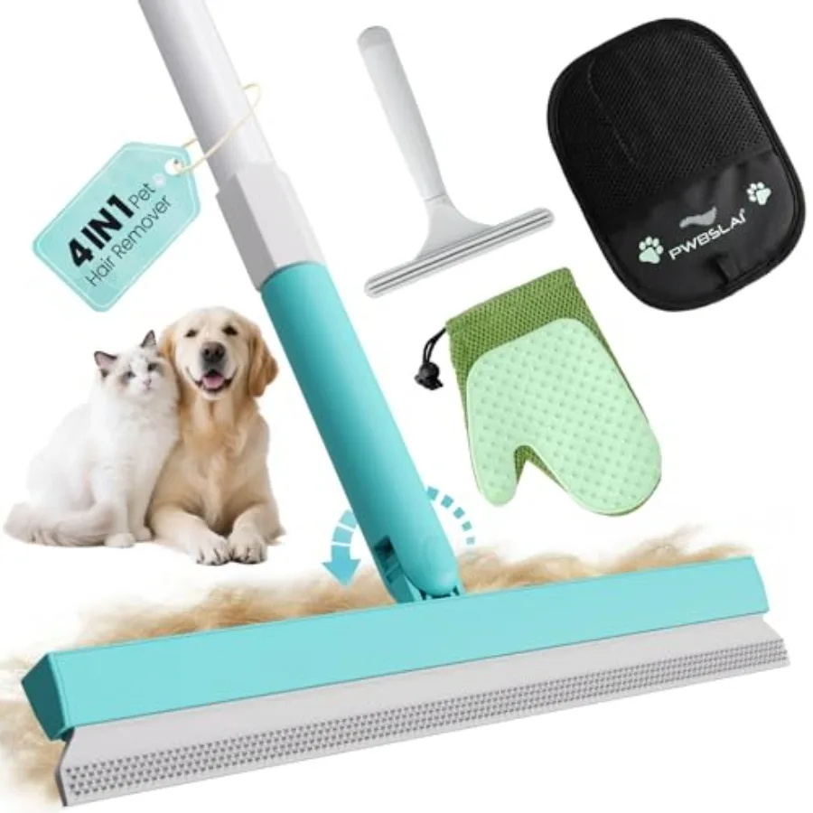 

Carpet Rake for Pet Hair Removal Tool - 4 in 1 Pet Hair Remover Kit for Dog Cat Fur Remover, Contain 60" Adjustable Rubber Broo