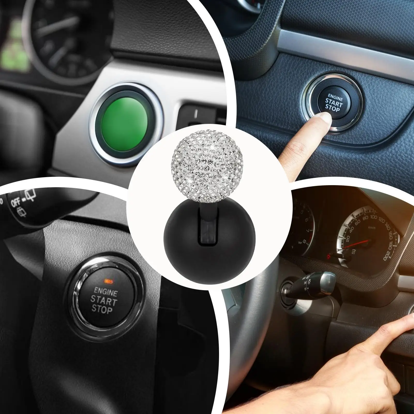 Tombol Tekan Mobil untuk Memulai Rocker Dekoratif Satu Tombol Mulai Bola Berlian Imitasi-bar Mobil Joystick Mulai Satu Tombol untuk Truk, SUV, RV