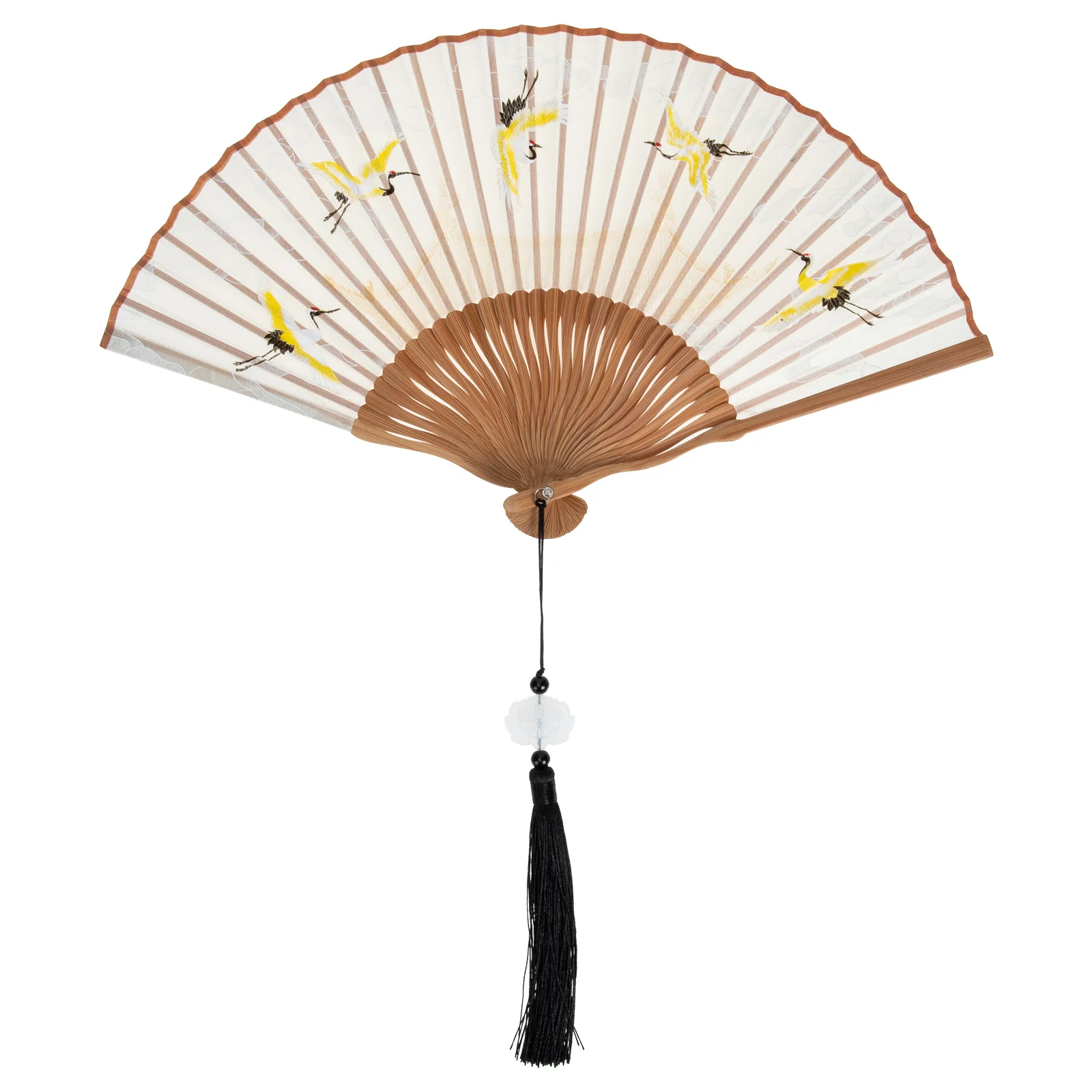 

Silk Bamboo Folding Fan Home Decor Beige Handmade Fans Women Men Hanfu Style Room Accessories Classic Adornment Foldable