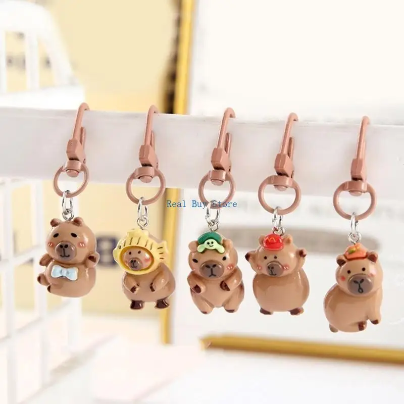

U13D Portable Capybaras Keychain Charm Pendant Soft Resin Color with Changeable Garb