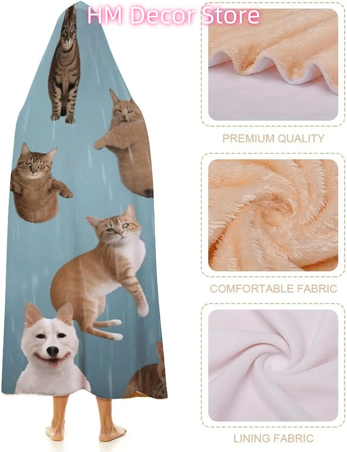 بطانية بغطاء للرأس يمكن ارتداؤها للقطط والكلاب الممطرة، عباءة كيب مخملية أركتيكية فائقة النعومة للجنسين - بطانية مريحة يمكن ارتداؤها #4