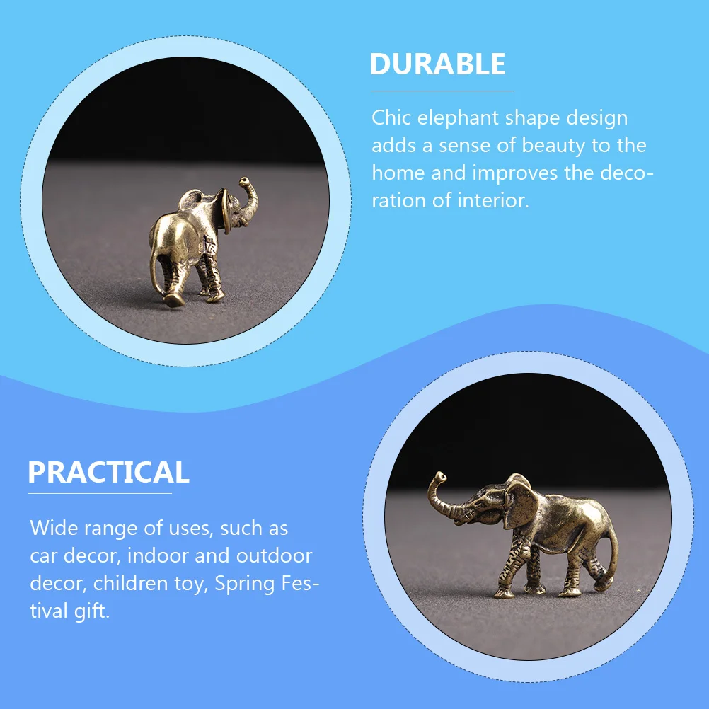 

2Pcs Creative Copper Elephant Sculpture Non Fading Metal Decor for Car Desk Office Interior Decoration Blessing Gift for Friends