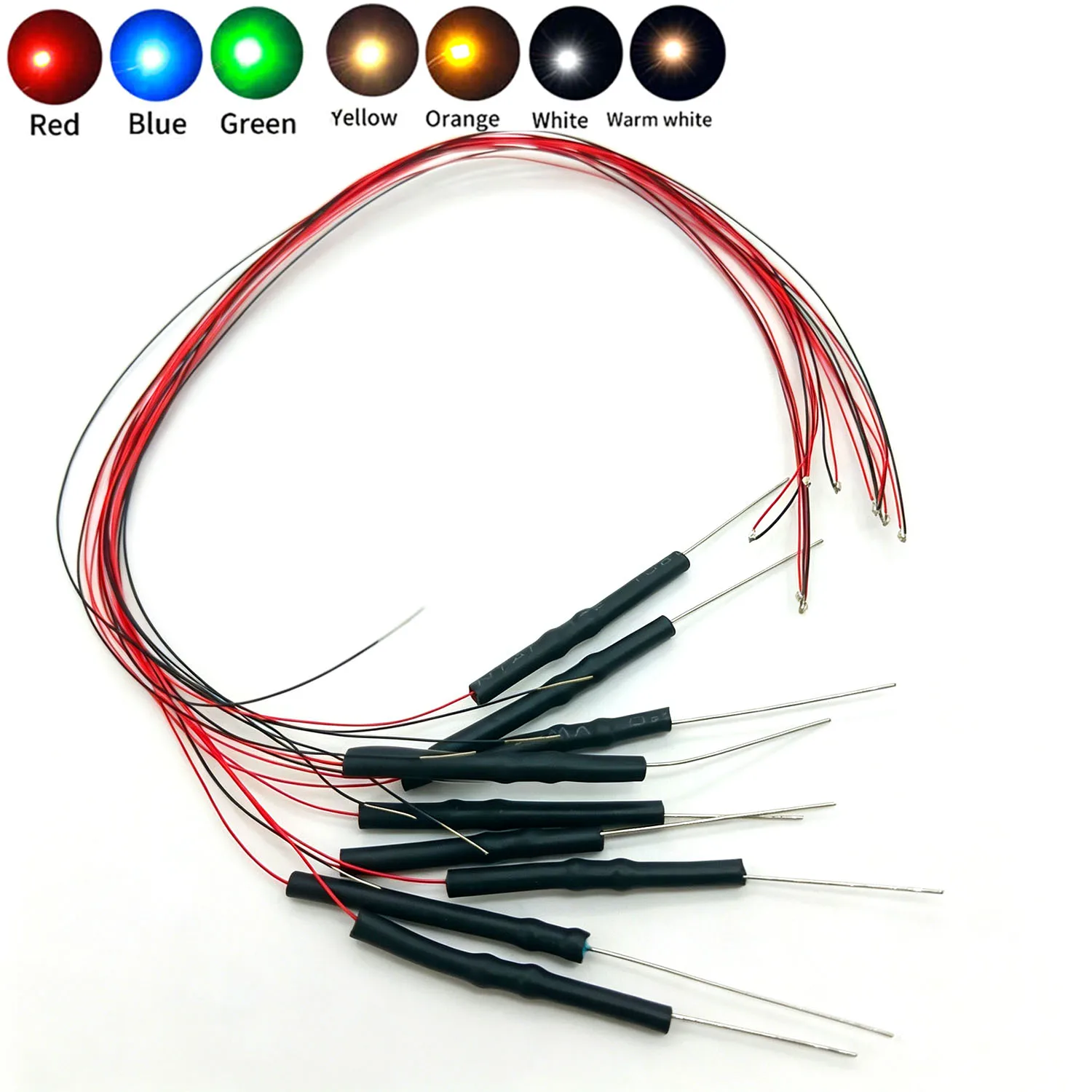 50 Pieces of 0402 0603 0805 1206 SMD LED Lights with Resistance Wire 12V, White, Red, Green, Blue, Yellow, Purple, 30cm Light