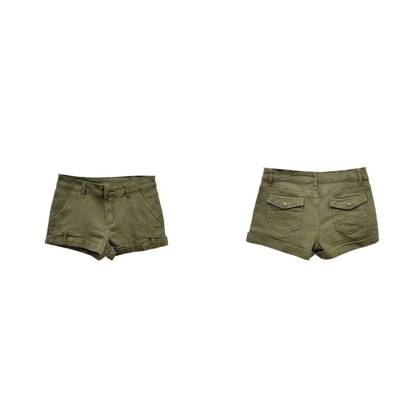 Benuynffy American Y2k Low Waist Rolled Hem Denim Shorts Women 2026 Summer New Streetwear Retro All Match Casual Hot Pants