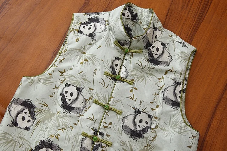 New Year Chinese Panda Traditional Women Lady Vest Coat