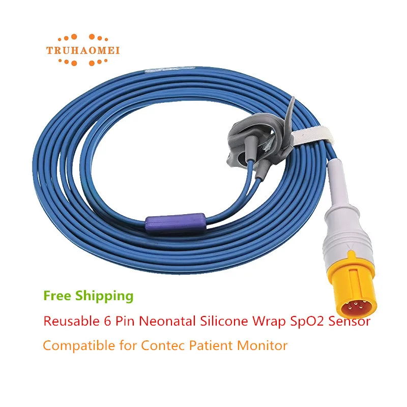 Full Size SpO2 Sensor 6 Pin Compatible for Contec CMS5100 CMS8000 CMS9000 Reusable SAO2 Heart Rate Probe Neonate Pediatric Adult