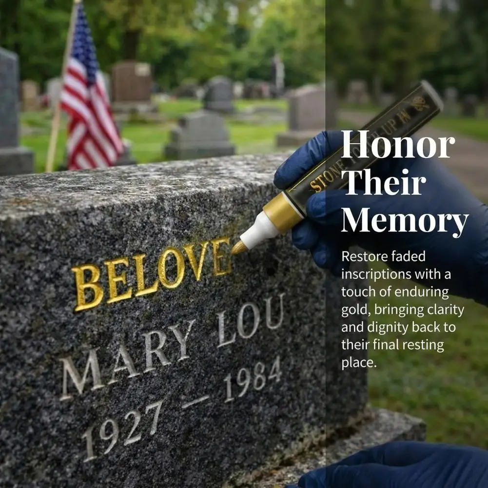 Tombstone Marker Pen with Precision Tip Waterproof Marker UV Resistant Pen for Memorial Inscriptions And Monument Repairs