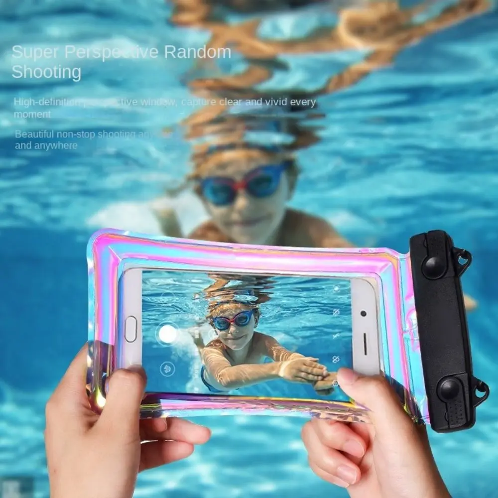 Touchable Screen Floating Airbag Pouch Waterproof Transparent Phone Waterproof Bag PVC Laser Colorful Swimming Storage Bag