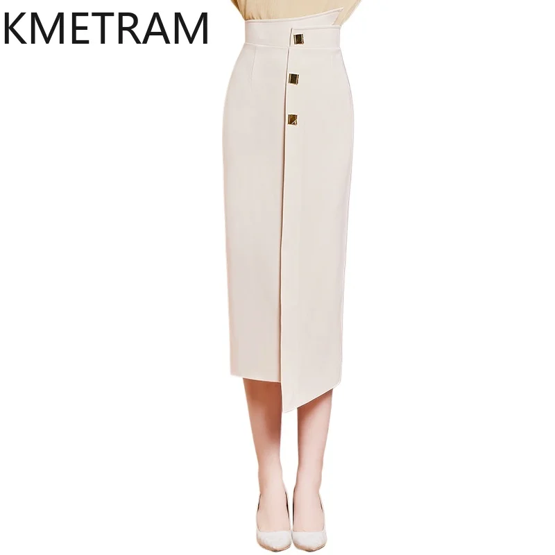 KMETRAM Premium Spring Women's Skirts Asymmetric High Waist Pencil Skirts Office Elegant Midi Skirt 2026 Woman Clothes мини юбка