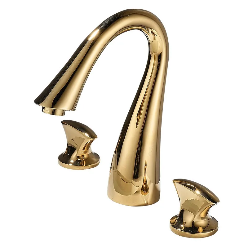 Light Luxury Gold Basin Hot and Cold Water Faucet Bathroom Wash Basin Three-hole Faucet Split Three-piece Set