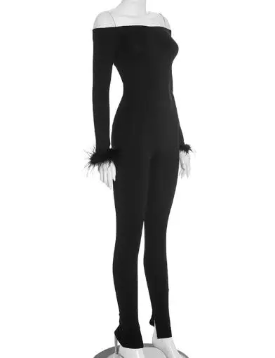 Women's Chic Fur Cuffed Autumn Jumpsuit - usage example