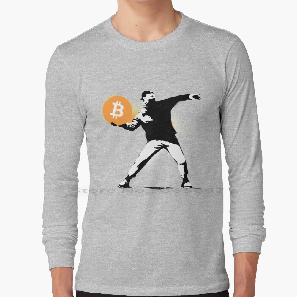 Bitcoin Banksy 100% Cotton Long Sleeve T Shirt Bitcoin Crypto Blockchain Satoshi Banksy Graffiti Money Hodl Nft Anarchy