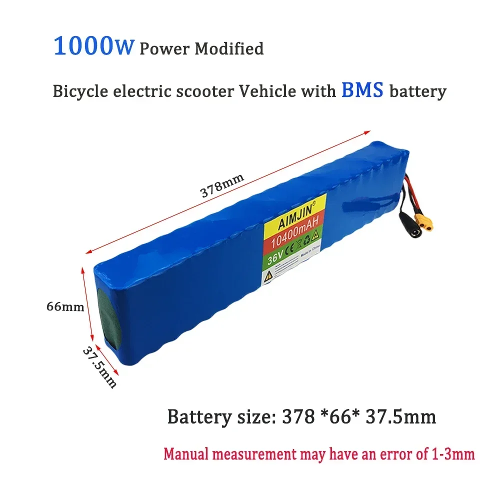 High power 36V 10400mAh 18650 Li-ion Battery Pack 10S4P BMS Protection 500W for Modified Electric Bicycle Scooter with Charger