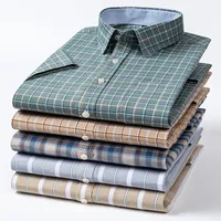 Men's High-quality Oxford Cotton Short Sleeved Shirt for Summer Comfort Breathable Classic Solid Color Plaid Business Leisure
