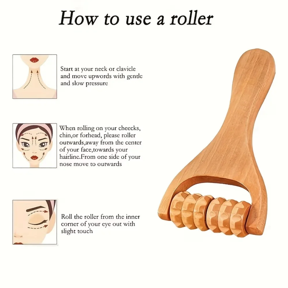 6-Tooth Wooden Massage Roller Massager, Multifunctional Bead Massage Tool, Suitable for Both Men and Women, Manual Massage Tool for Neck, Back, Face, Waist, Legs, and Arms, Perfect for Mother's Day Gift