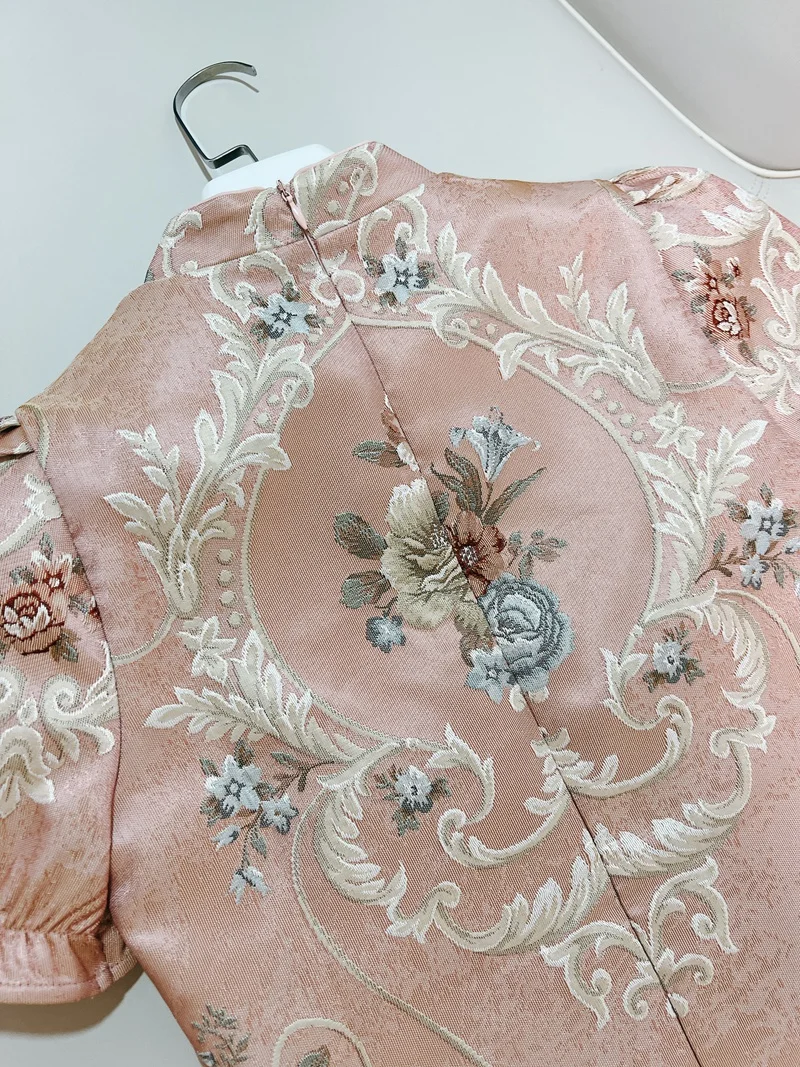   Rétro chinois Sle ort Dr Young rose Ele broderie fente basse usage quotidien fibre de Polyester