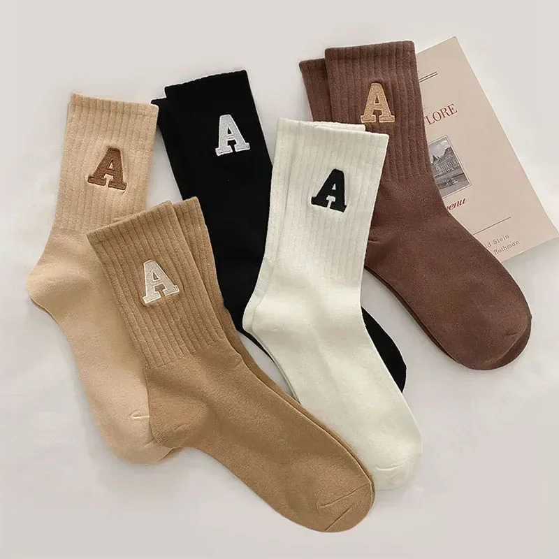 

Kawaii Letter A Thermal Socks for Women - Korean Harajuku Style, Solid Color Unisex Fall Winter Cozy Fashion Socks
