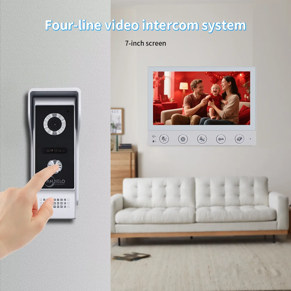 Anjielo 7 Inch Home Video Intercom System Kit Outdoor Doorbell with Camera Infrared Night Vision Waterproof Doorbell