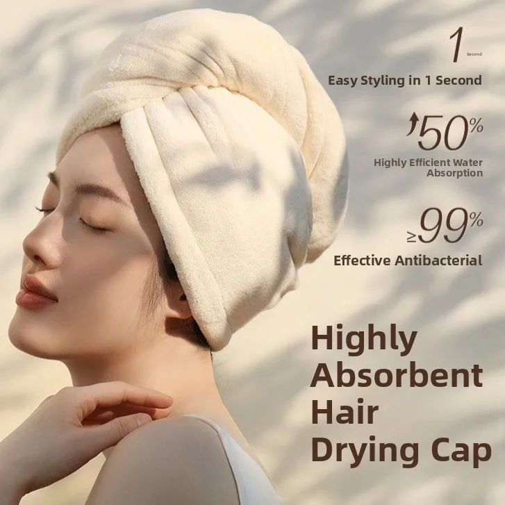 Pure Color Thickened Double Layer Hair Drying Cap for Women Super Absorbent Quick Dry Towel Headscarf No Blow Drying Needed