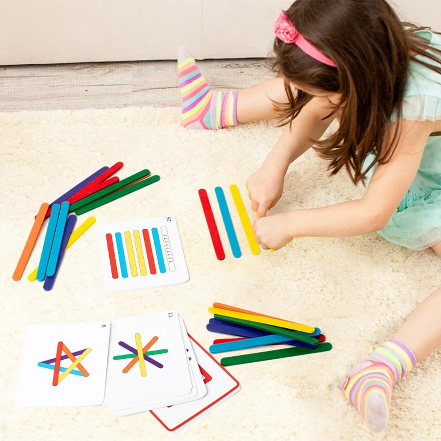 Wooden Rainbow Stick Thinking 3D Puzzle Kids Logical Training Thinking Matching Games Sensory Toys Montessori Educational Gifts