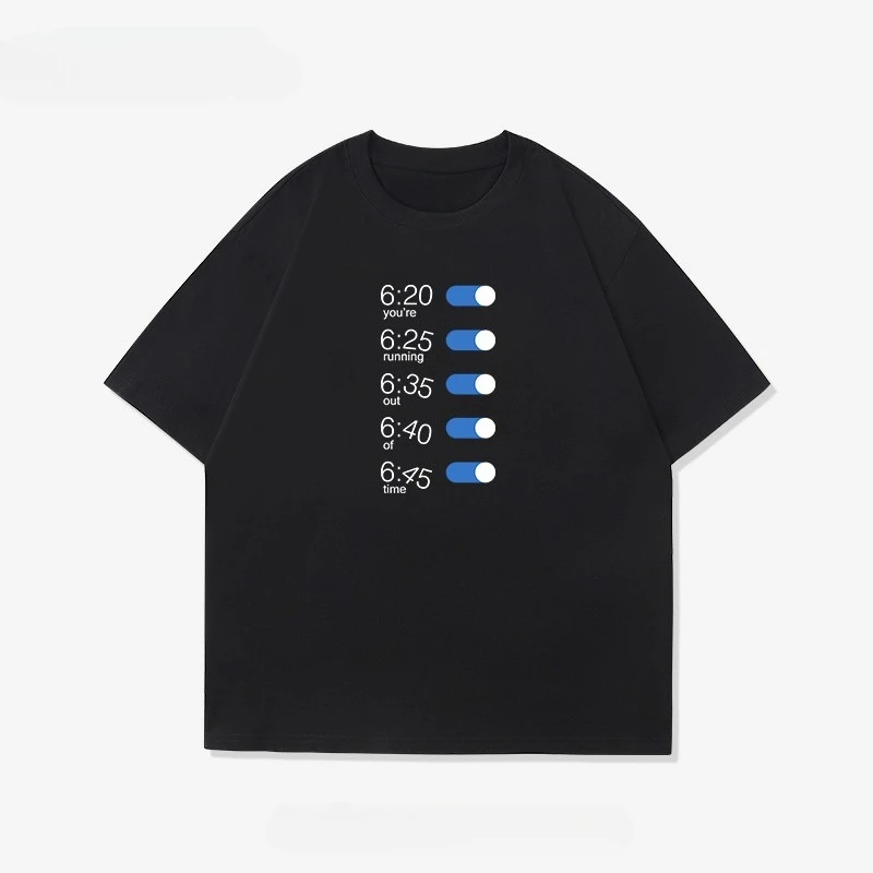 

2025 Новый стиль, забавный будильник для раннего утро, модный повседневный мужской и женский свободный уличный топ с короткими рукавами и принтом