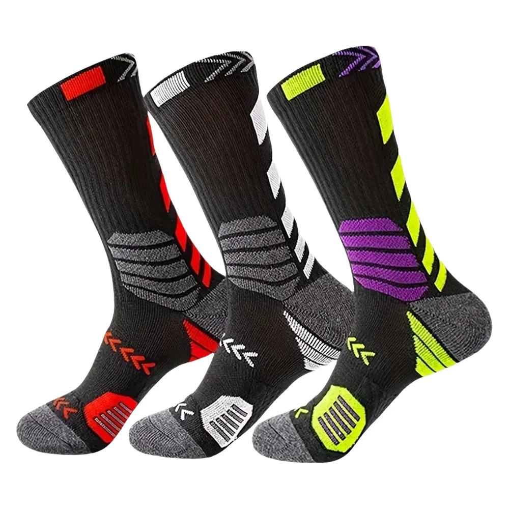 3 paires de chaussettes de Sport, de course, d'athlétisme, en maille respirante, à Compression épaisse, pour basket-ball, absorbe la sueur, pour cyclisme professionnel