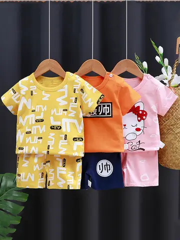 Kids Clothes Set Baby Boy/Girl T-Shirt + Shorts Summer Clothing Cotton Cartoon Casual Boys Tracksuit Children Baby Clothes Set