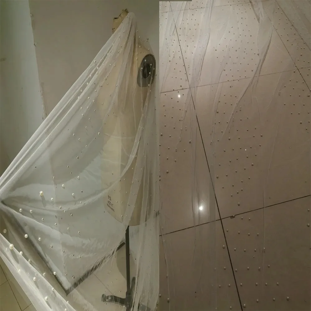 اللؤلؤ طرحة زفاف فاخرة طويلة كريستال مطرز حجاب الزفاف 1T حجاب حفلات الزفاف مع مشط 300*400 مخصص