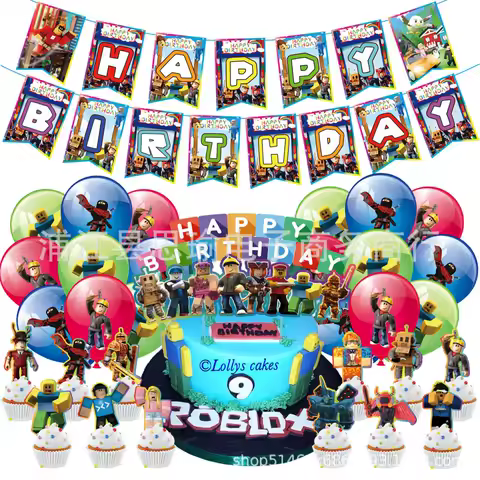 Game Roblox Birthday Party Supplies Party Decoration Cartoon Anime Kawaii Gifts Baby Shower Balloon Cake Toppers Cup Plate 4PCS
