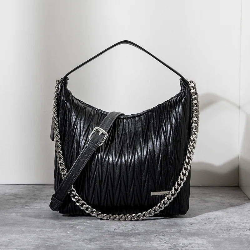 Pleated Women's High-Quality Exquisite Handbag 2024 New Fashion Bucket Bag Versatile Shoulder Crossbody Bag