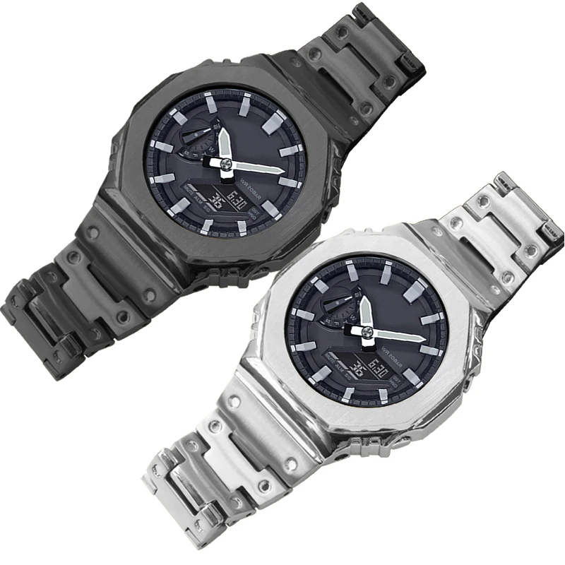 Gen. 1 Kit Mod GA2100, caja de reloj de acero inoxidable, correa de liberación rápida de Metal sólido apta para reemplazo de pieza de reloj GA-2110 GA-B2100