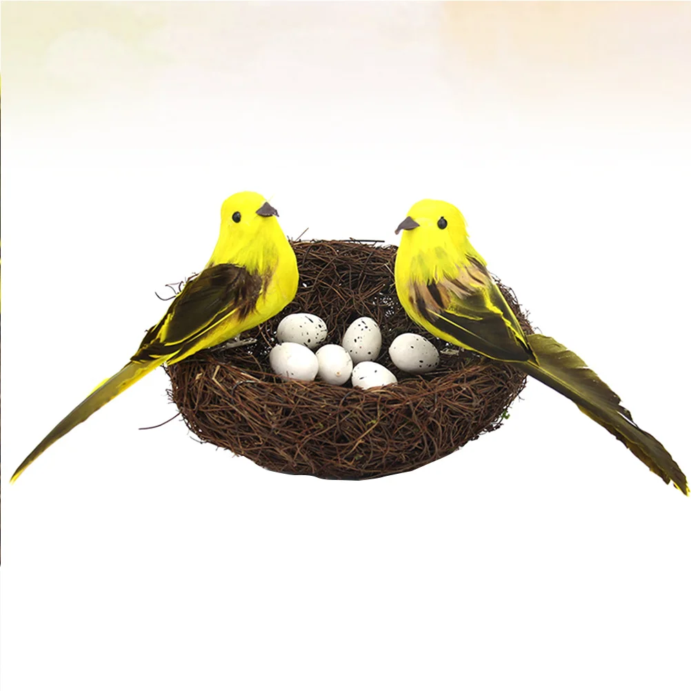 

6pcs Yellow Artificial Nest Egg Decor Set Room Home Office Bar Photography Props Diy Mini Landscape Rattan Foam Ornament