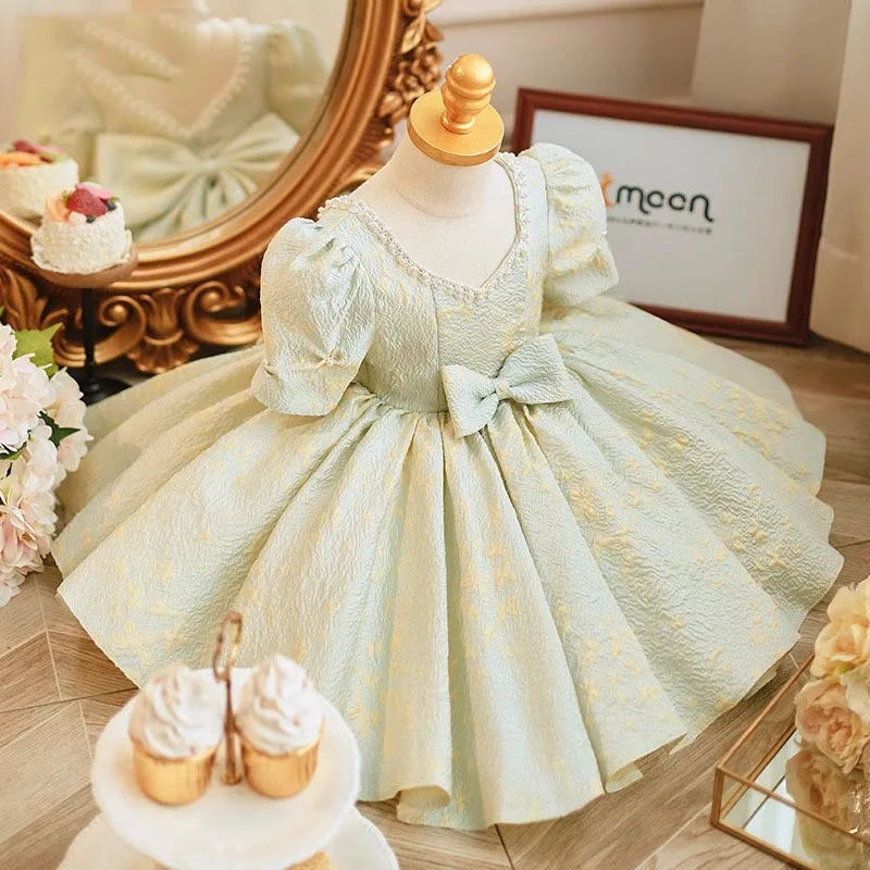 Vestido de baile de princesa para bebé niña, vestido de fiesta de boda con diseño de lazo de cuentas, Moda Infantil, banquete de cumpleaños, g64