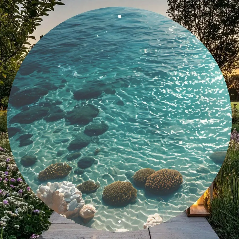 خمر تين تسجيل المشهد الساحلي جولة الألومنيوم جدار ديكور فني للمنزل جدارية #4