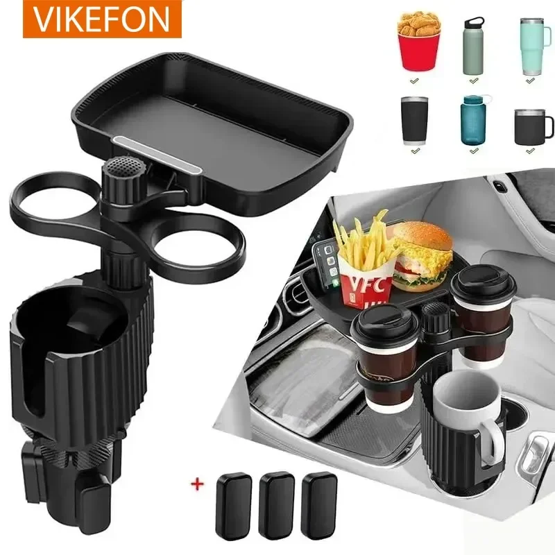 VIKEFON 360° Rotation Car Cup Holder Expander Tray Detachable Car Beverage Storage Rack Cup Holder Food Trays Eating Tray Table 